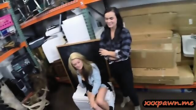 Lesbian Couple Threesome With Pawn Keeper For Some Money
