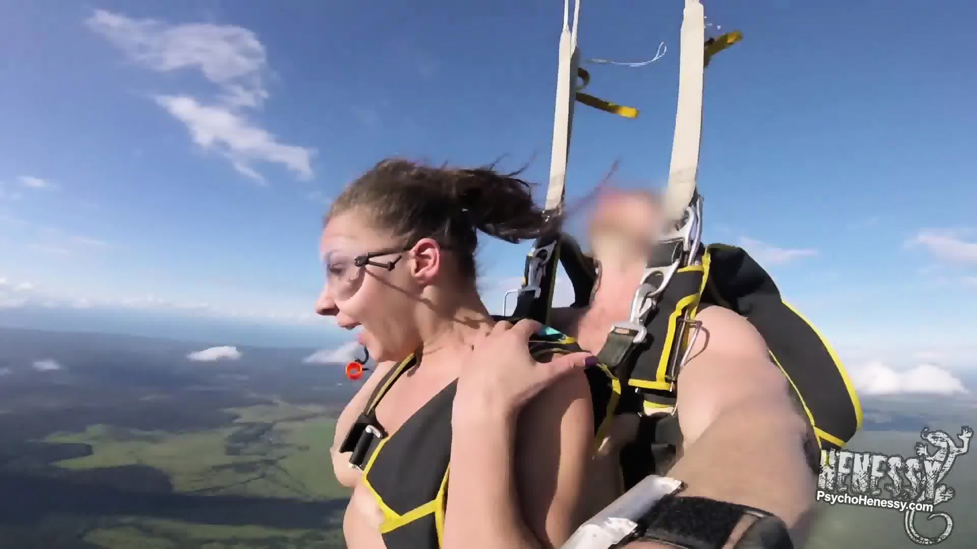 Woman parachuting naked