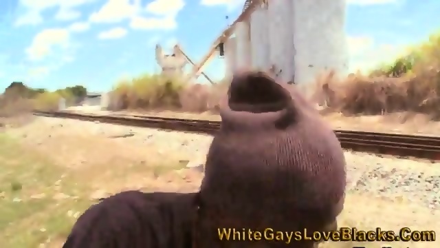 Amateur Black Slams White Outdoors