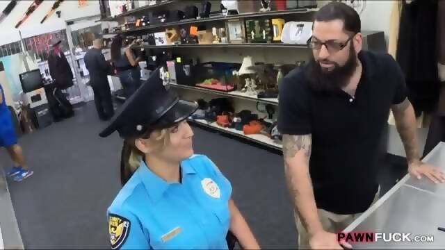 Busty Police Officer fuck with pawn man at the pawnshop