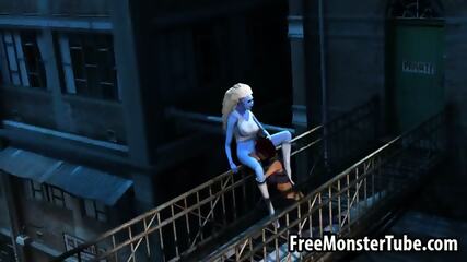 3d Cartoon Blue Lesbian Babe Getting Licked Outdoors