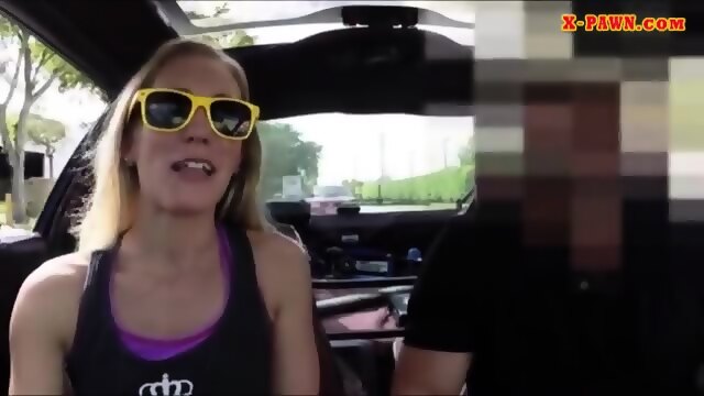 Blonde Bimbo Gives A Road Head While Test Driving Her Car