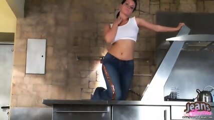Sexy Amateur Lanza Teasing In Tight Blue Skinny Jeans