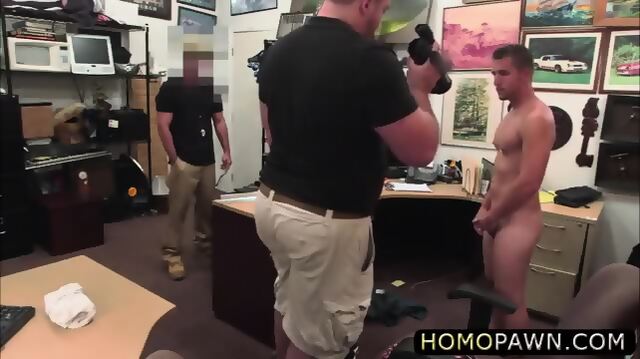 Firm Straight Muscle Guy Takes A Double Blowjob In The Pawnshop
