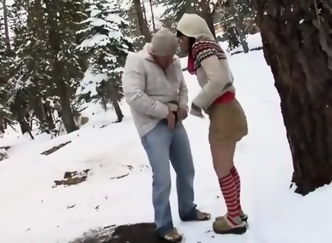 romantic girlfriend under snow