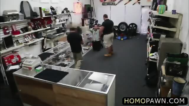Two Studs Assfucking Straight Thief In The Shop And Enjoys Threesome