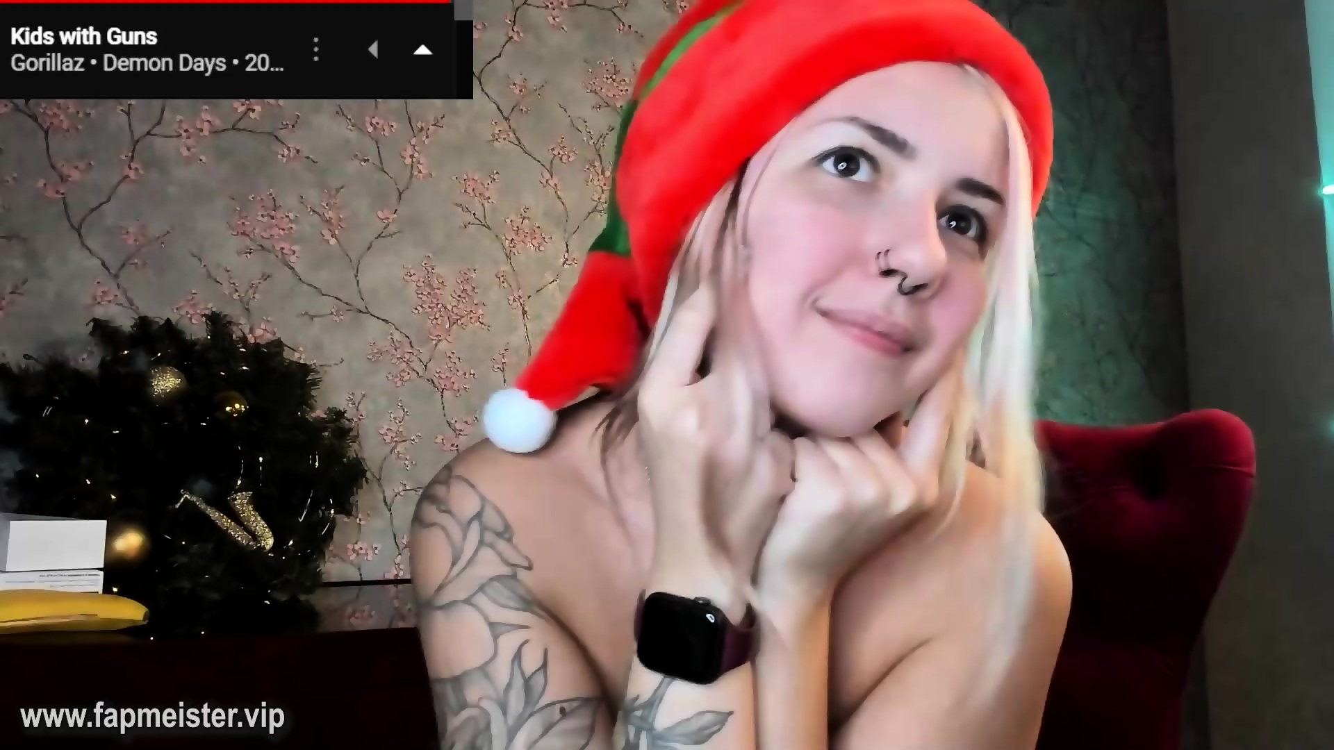 christmas time facial for tatted girlfriend