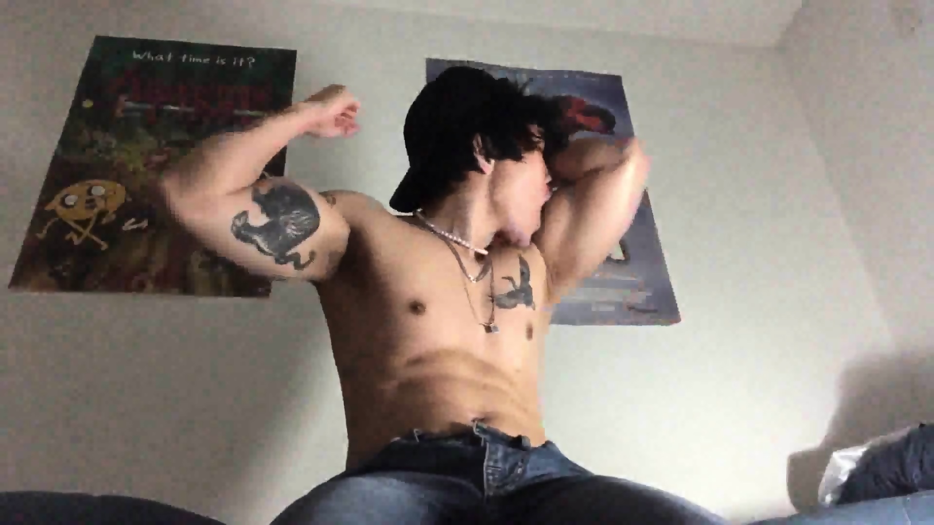 College Asian Jock Solo Flexing And Massaging Muscles X photo picture